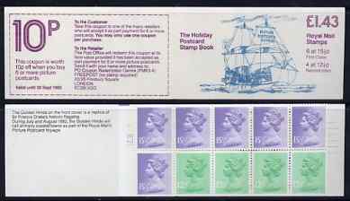 Great Britain 1982 Holiday Postcard Book (The Golden Hinde) £1.43 booklet complete with cyl number in margin at left SG FN3A