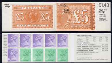 Great Britain 1981-85 Postal History series #06 (QV £5 Orange) £1.43 booklet complete with selvedge at right SG FN5B