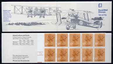 Great Britain 1979-81 Military Aircraft #2 (Sopwith Camel & Vickers Vimy) £1.00 folded booklet with cyl number in margin at left SG FH2A