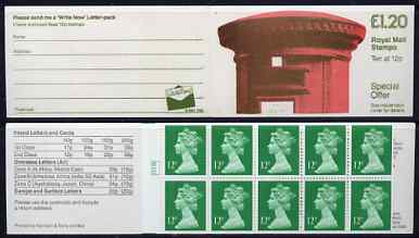 Great Britain 1986 Pillar Box (Write Now) £1.20 folded booklet with cyl number in margin at left SG FJ4A