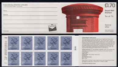 Great Britain 1986 Pillar Box (Write Now) £1.70 folded booklet with cyl number in margin at right SG FT5B