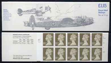 Great Britain 1979-81 Military Aircraft #5 (Spitfire & Lancaster) £1.15 folded booklet with cyl number in margin at left SG FI1A