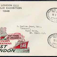 South Africa 1948 illustrated cover for East London (SA) Philatelic Centenary Exhibition bearing 1.5d stamps with special Exhibition cancel