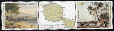 French Polynesia 1998 Stamp Aalon - Papeete Bay Paintings by Gillotin perf se-tensnt strip of 2 plus label unmounted mint SG 831a