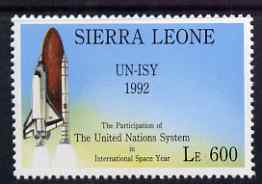 Sierra Leone 1992 Anniversaries & Events - UN International Space Year - Space Shuttle perf 600L unmounted mint SG 1952*