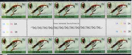 Sierra Leone 1980-82 Birds - Didric Cuckoo 7c (with 1982 imprint date) inter-paneau block of 10 (5 gutter pairs) unmounted mint SG 626B*