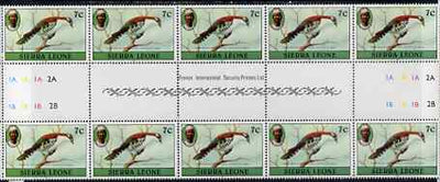 Sierra Leone 1980-82 Birds - Didric Cuckoo 7c (with 1982 imprint date) inter-paneau block of 10 (5 gutter pairs) unmounted mint SG 626B*