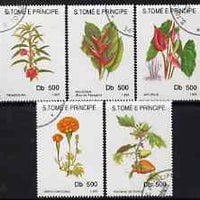 St Thomas & Prince Islands 1993 Flowers perf set of 5 fine cto used