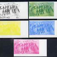 Lesotho 1983 Dancers in a Trance (Rock Paintings) 6s value the set of 5 imperf progressive proofs comprising the 4 individual colours plus blue & Yellow composite, unmounted mint and extremely rare, as SG 540