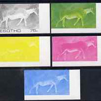 Lesotho 1983 Eland (Rock Paintings) 75s value the set of 5 imperf progressive proofs comprising the 4 individual colours plus blue & Yellow composite, unmounted mint and extremely rare, as SG 543