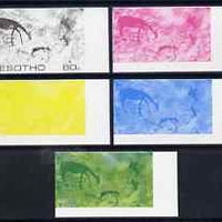 Lesotho 1983 Hunters attacking Reedbuck (Rock Paintings) 60s value the set of 5 imperf progressive proofs comprising the 4 individual colours plus blue & Yellow composite, unmounted mint and extremely rare, as SG 542