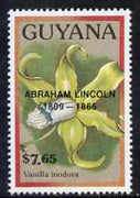Guyana 1990 (?) Abraham Lincoln opt on $7.65 orchid (Vanilla i) from World Personalities overprints, unmounted mint as SG type 465