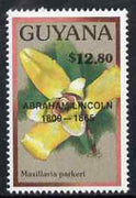 Guyana 1990 (?) Abraham Lincoln opt on $12.80 orchid (Maxillaria p) from World Personalities overprints, unmounted mint as SG type 465