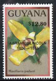 Guyana 1990 (?) Abraham Lincoln opt on $12.80 orchid (Maxillaria p) from World Personalities overprints, unmounted mint as SG type 465
