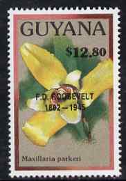 Guyana 1990 (?) F D Roosevelt opt on $12.80 orchid (Maxillaria p) from World Personalities overprints, unmounted mint as SG type 465