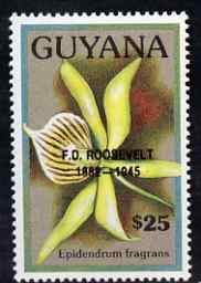Guyana 1990 (?) F D Roosevelt opt on $25.00 orchid (Epidendrum f) from World Personalities overprints, unmounted mint as SG type 465