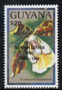 Guyana 1990 (?) Martin Luther King opt on $20.00 orchid (Scuticaria h) from World Personalities overprints, unmounted mint as SG type 465
