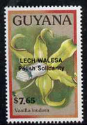 Guyana 1990 (?) Lech Walesa opt on $7.65 orchid (Vanilla i) from World Personalities overprints, unmounted mint as SG type 465