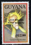 Guyana 1990 (?) Lech Walesa opt on $17.80 orchid (Catasetum d) from World Personalities overprints, unmounted mint as SG type 465
