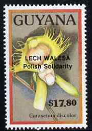 Guyana 1990 (?) Lech Walesa opt on $17.80 orchid (Catasetum d) from World Personalities overprints, unmounted mint as SG type 465