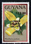 Guyana 1990 (?) Napoleon Bonaparte opt on $12.80 orchid (Maxillaria p) from World Personalities overprints, unmounted mint as SG type 465