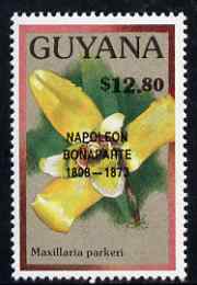 Guyana 1990 (?) Napoleon Bonaparte opt on $12.80 orchid (Maxillaria p) from World Personalities overprints, unmounted mint as SG type 465