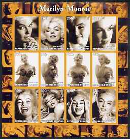 Benin 2003 Marilyn Monroe #1 imperf sheetlet containing 12 values (B&W) unmounted mint