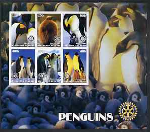 Benin 2002 Penguins special large imperf sheet containing 6 values each with Rotary Logo unmounted mint