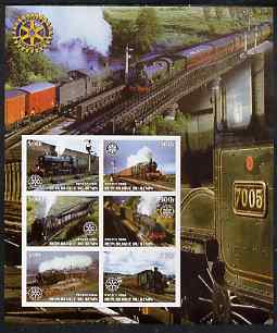 Benin 2003 Steam Trains special large perf sheet containing 6 values each with Rotary Logo, unmounted mint