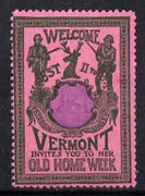 Cinderella - United States 1901 Vermont Old Home Week, perf label #1 in purple & blue on rose very fine with full gum