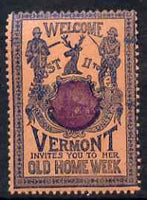 Cinderella - United States 1901 Vermont Old Home Week, perf label #2 in purple & blue on salmon very fine with full gum