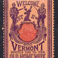 Cinderella - United States 1901 Vermont Old Home Week, perf label #3 in red & purple on salmon very fine with full gum