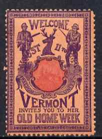 Cinderella - United States 1901 Vermont Old Home Week, perf label #3 in red & purple on salmon very fine with full gum