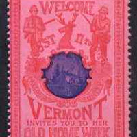 Cinderella - United States 1901 Vermont Old Home Week, perf label #4 in blue & red on rose very fine with full gum