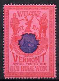 Cinderella - United States 1901 Vermont Old Home Week, perf label #4 in blue & red on rose very fine with full gum