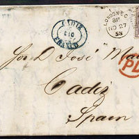 Great Britain 1858 entire to Spain bearing 6d SG70 with fine London Duplex