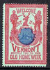 Cinderella - United States 1901 Vermont Old Home Week, perf label #7 in blue & red on green very fine with full gum