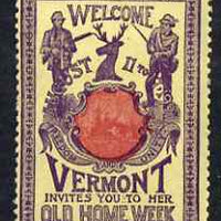 Cinderella - United States 1901 Vermont Old Home Week, perf label #8 in red & purple on yellow very fine with full gum