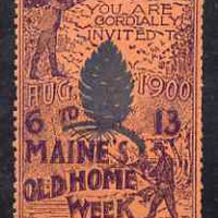 Cinderella - United States 1900 Maine's Old Home Week, perf label #1 in blue & red on salmon very fine with full gum