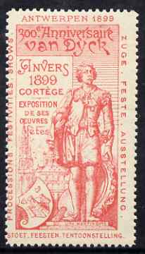 Cinderella - Belgium 1899 Van Dyck 300th Anniversary Exhibition, Antwerp, perf label #2 in red on white, fine with full gum