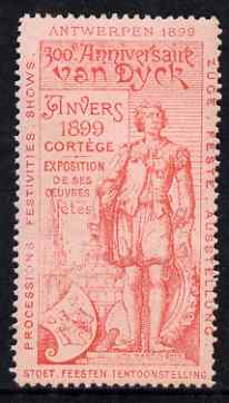 Cinderella - Belgium 1899 Van Dyck 300th Anniversary Exhibition, Antwerp, perf label #3 in red on pink, fine with full gum