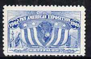 Cinderella - United States 1901 Pan American Exposition perforated label by R H Stamp Co in blue showing Buffalo, Flag, Lighthouse & Ship, fine without gum