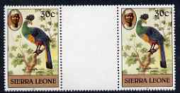 Sierra Leone 1983 Great Blue Turaco 30c (with 1983 imprint) unmounted mint gutter pair SG 768, slight signs of ageing