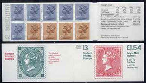 Great Britain 1981-85 Postal History series #13 (Surface Printed Stamps) £1.54 booklet with selvedge at right, SG FQ3B