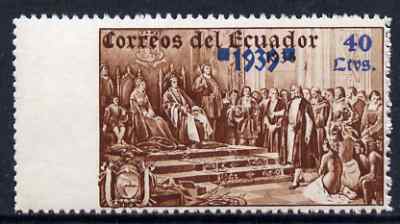 Ecuador 1939 the unissued Columbus 40c value marginal single imperf between stamp and margin, unmounted