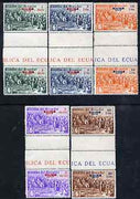 Ecuador 1939 the unissued rectangular Columbus set of 5 values opt'd '1939' in inter-paneau vertical gutter pairs, unmounted but slight signs of ageing on gum