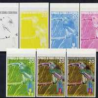 Equatorial Guinea 1974 South American Birds 20P Toucan, the set of 7 imperf progressive proofs comprising the 4 individual colours, plus 2, 3 and all 4-colour composites, superb unmounted mint, Mi 493