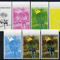 Equatorial Guinea 1974 South American Birds 2P25 Jendaya Parrot, the set of 7 imperf progressive proofs comprising the 4 individual colours, plus 2, 3 and all 4-colour composites, superb unmounted mint, Mi 487