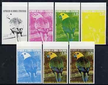 Equatorial Guinea 1974 South American Birds 2P25 Jendaya Parrot, the set of 7 imperf progressive proofs comprising the 4 individual colours, plus 2, 3 and all 4-colour composites, superb unmounted mint, Mi 487