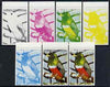 Equatorial Guinea 1974 South American Birds 1P75 Collared Trogon, the set of 7 imperf progressive proofs comprising the 4 individual colours, plus 2, 3 and all 4-colour composites, superb unmounted mint, Mi 485